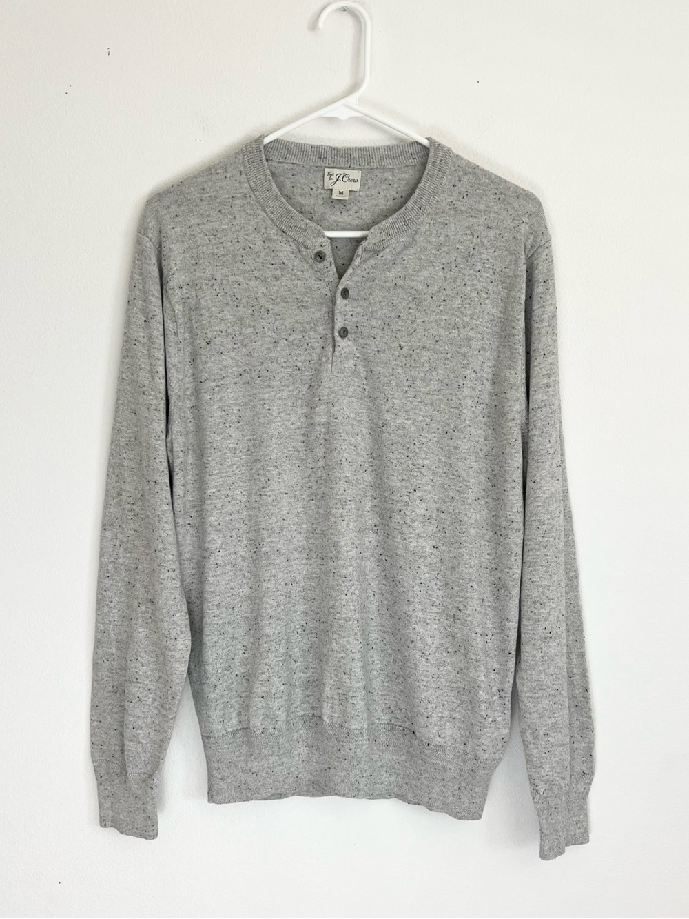 J Crew Cotton Silk Donegal Tweed Henley Sweater M Gray Quiet Luxury Minimalist